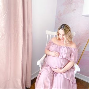 Mauve Pleated Ruffle Tiered Maternity Maxi Dress